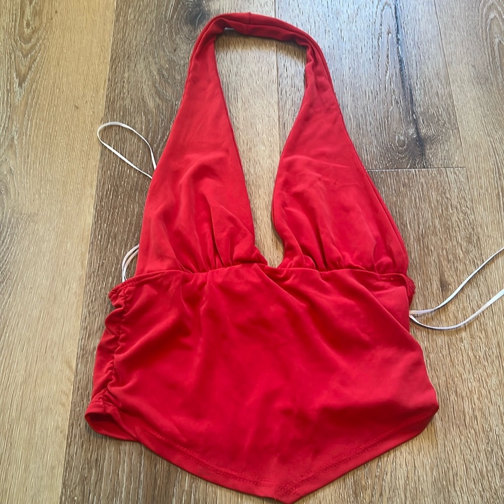 Urban outfitters XS cotton red halter crop top hand wash cold